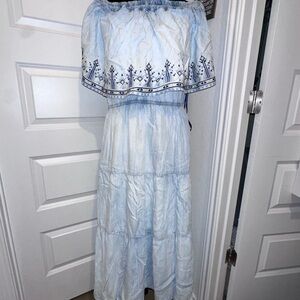 Reba Sky Blue Embroidered Maxi Dress